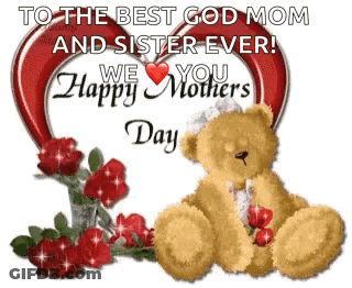 Teddy Bear Next To Roses And Heart GIF