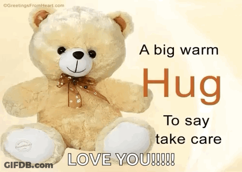 Teddy Bear On Card Saying A Big Warm Hug To Say Take Care GIF