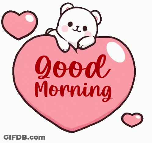 Teddy Bear On Pink Heart Saying Good Morning GIF