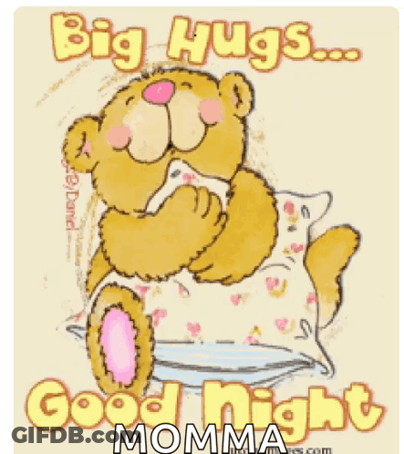 Teddy Bear On Plate With Big Hugs Good Night Momma GIF