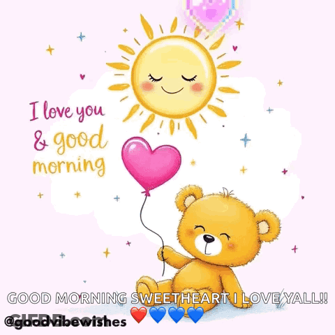 Teddy Bear Pink Heart Balloon Love You Good Morning GIF