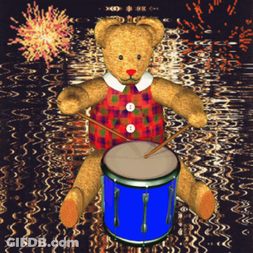 Teddy Bear Playing Blue Drum GIF