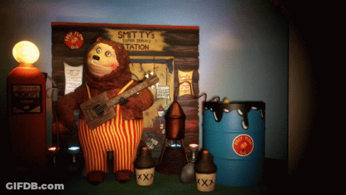 Teddy Bear Playing Guitar At Service Station GIF