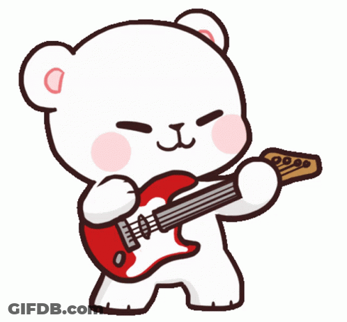 Teddy Bear Playing Red Electric Guitar GIF