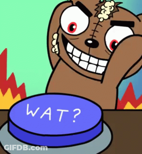 Teddy Bear Pressing Button Saying Wat GIF