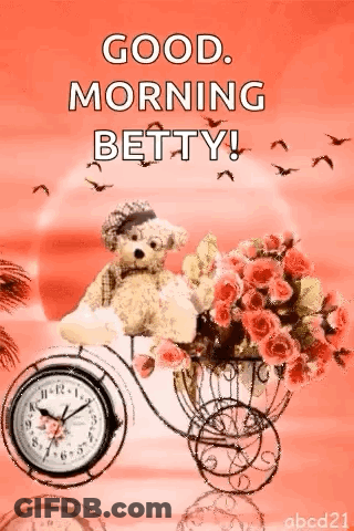 Teddy Bear Riding Bicycle With Flowers And Clock GIF