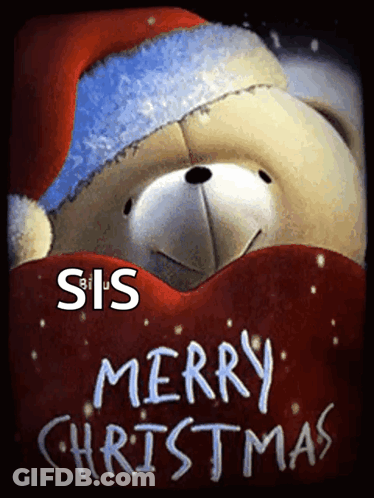Teddy Bear Santa Hat Scarf Merry Christmas Sis GIF