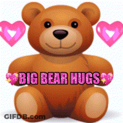Teddy Bear Saying Big Bear Hugs Pink Hearts GIF