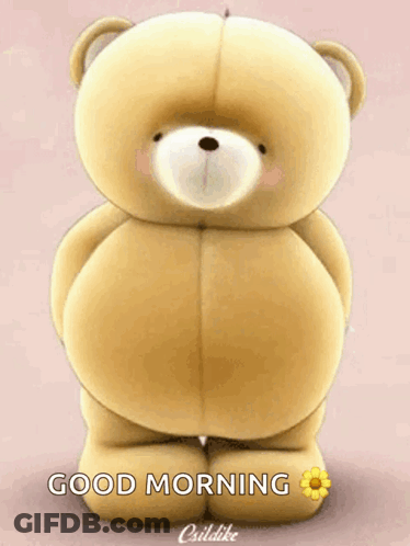 Teddy Bear Saying Good Morning With Flower GIF