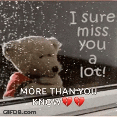 Teddy Bear Sitting By Window Saying I Sure Miss You A Lot GIF