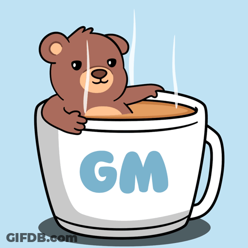 Teddy Bear Sitting In Cup With GM GIF