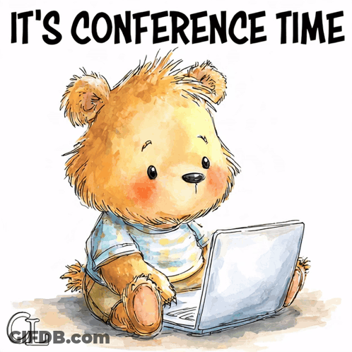 Teddy Bear Sitting In Front Of Laptop It's Conference Time GIF