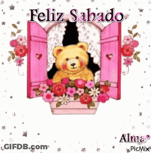 Teddy Bear Sitting In Window Feliz Sabado GIF