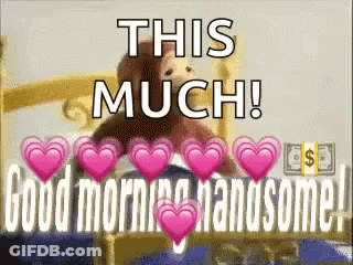 Teddy Bear Sitting On Bed With Hearts GIF