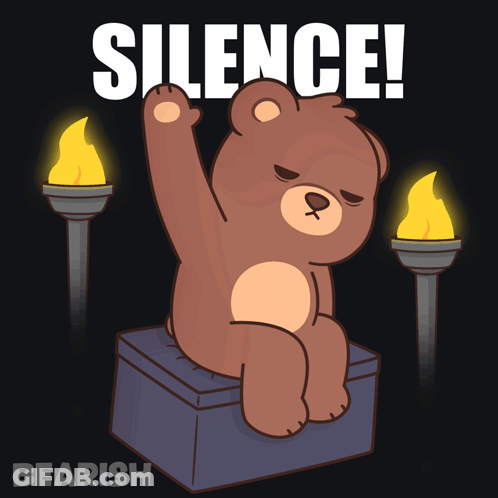 Teddy Bear Sitting On Box With Silence Above GIF