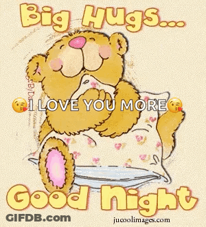 Teddy Bear Sitting On Pillow With Big Hugs I Love You GIF