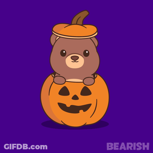 Teddy Bear Sitting On Pumpkin Saying Bearish GIF