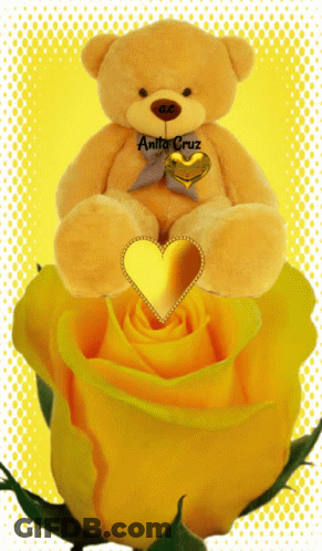 Teddy Bear Sitting On Yellow Rose With Anita Cruz GIF