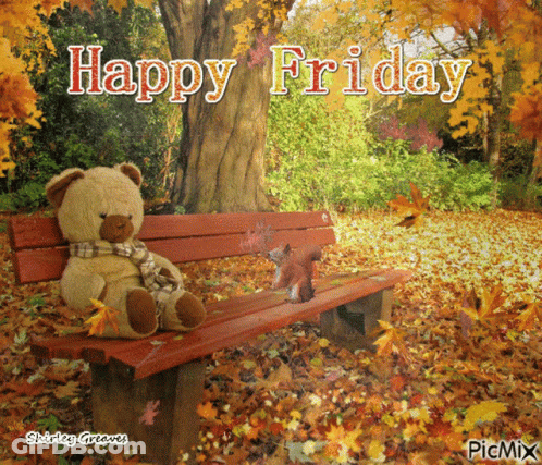 Teddy Bear Sitting With Squirrel Happy Friday GIF