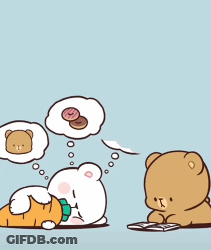 Teddy Bear Sleeping Next To Carrot With Thought Bubble GIF