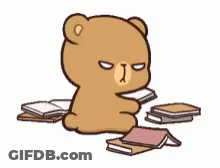 Teddy Bear Smoking Cigarette Surrounded By Books GIF