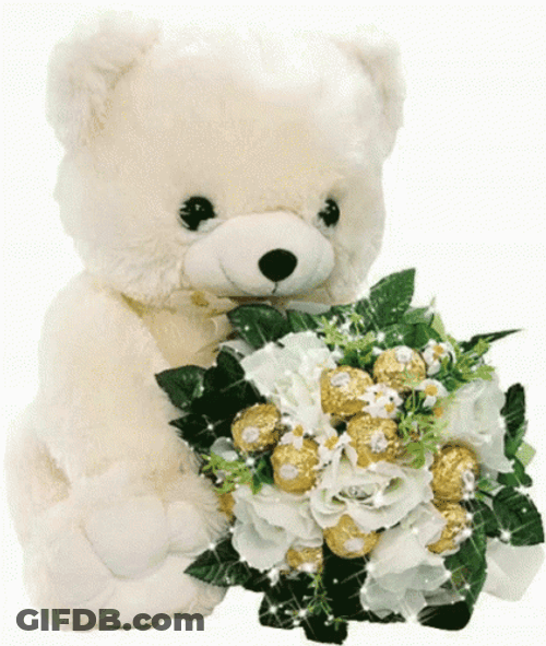 Teddy Bear Sorry White Flowers GIF