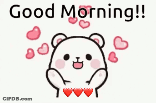 Teddy Bear Surrounded By Hearts Saying Good Morning GIF