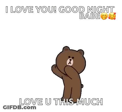 Teddy Bear Surrounded By Hearts Saying I Love You Good Night Babe Love U This Much GIF