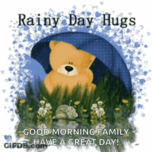 Teddy Bear Under Umbrella Rainy Day Hugs Good Morning Family Have A Great Day GIF