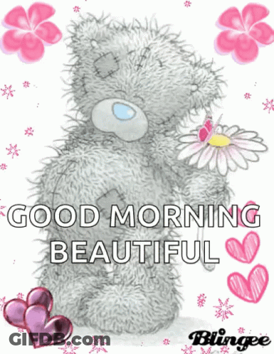 Teddy Bear With Flower Good Morning Beautiful GIF