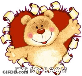 Teddy Bear With Heart Saying It's My Room GIF
