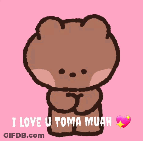 Teddy Bear With Hearts Saying I Love U Toma Muah GIF