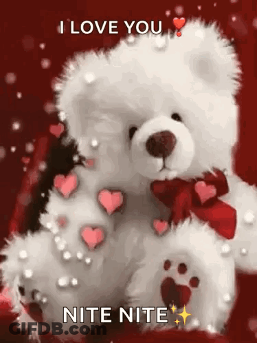 Teddy Bear With Hearts Saying I Love You Nite Nite GIF