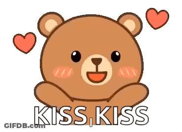 Teddy Bear With Hearts Saying Kiss Kiss GIF