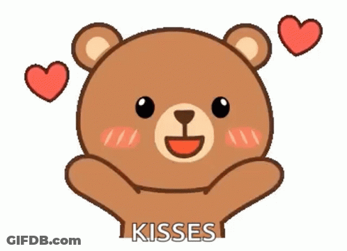 Teddy Bear With Hearts Saying Kisses GIF