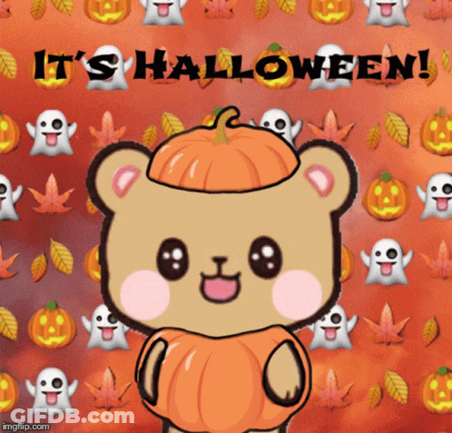 Teddy Bear With Pumpkin On Head It's Halloween GIF