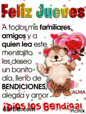 Teddy Bear With Rose Saying Feliz Jueves GIF