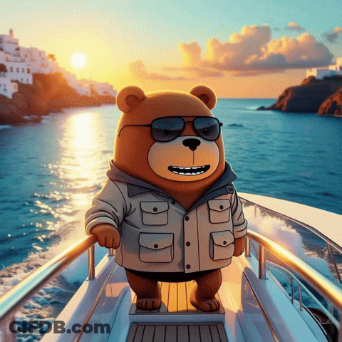 Teddy Bear With Sunglasses And Jacket Riding Boat GIF