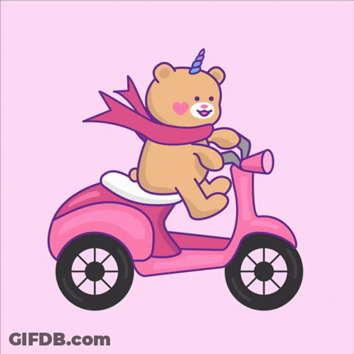 Teddy Bear With Unicorn Horn On Pink Scooter GIF