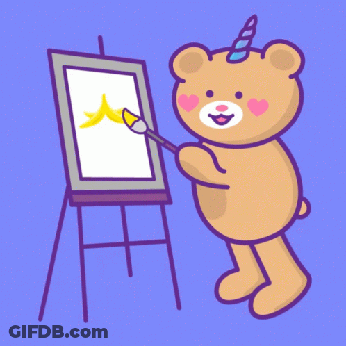 Teddy Bear With Unicorn Horn Painting Banana GIF