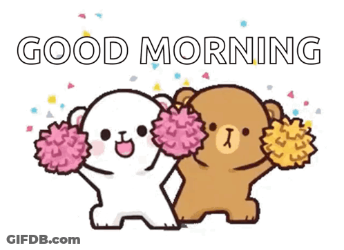 Teddy Bears Holding Pom Poms Saying Good Morning GIF