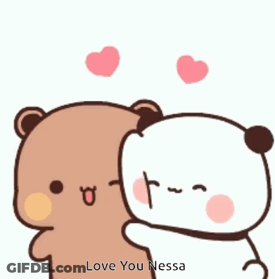 Teddy Bears Hugging With Flying Hearts GIF