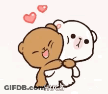 Teddy Bears Hugging With Hearts GIF