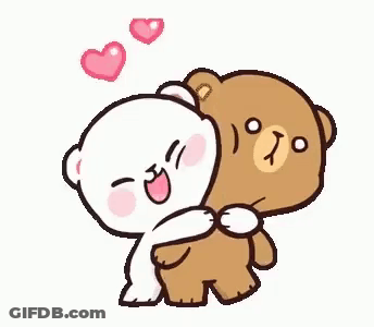 Teddy Bears Hugging With Hearts GIF