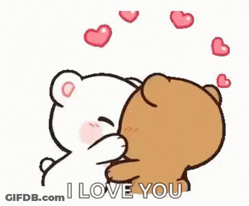 Teddy Bears Hugging With Hearts Saying I Love You GIF