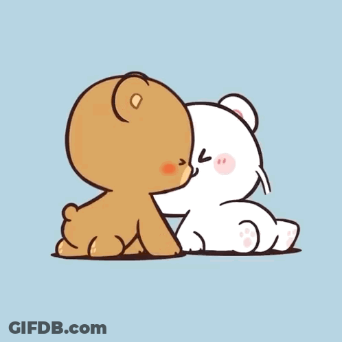 Teddy Bears Kissing With Floating Hearts GIF