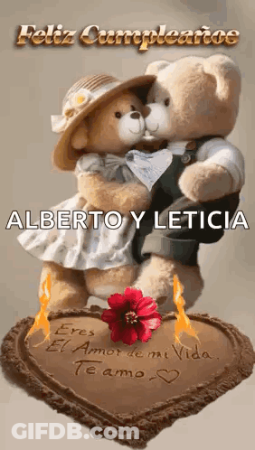 Teddy Bears Standing On Heart Shaped Cake GIF