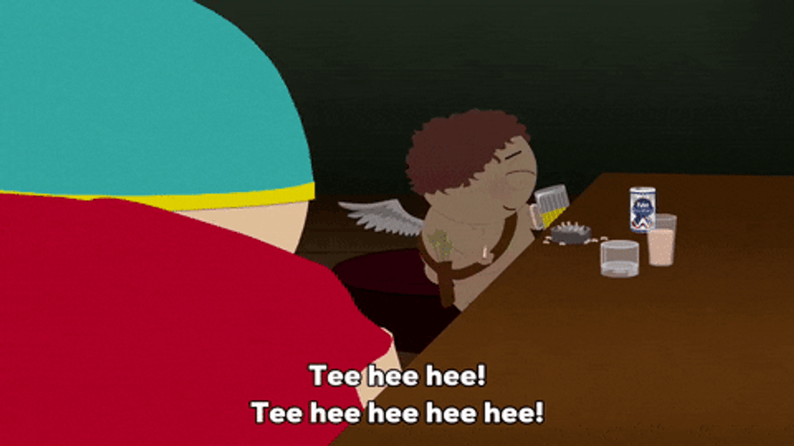 Tee Hee Cupid Cartman Flying South Park GIF