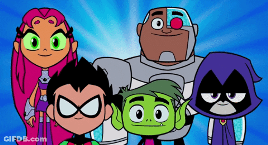 Teen Titans Go Characters Simultaneously Smile GIF