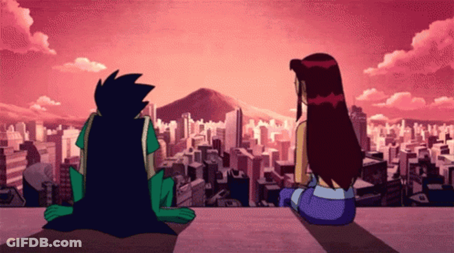 Teen Titans Starfire Sitting With Robin GIF